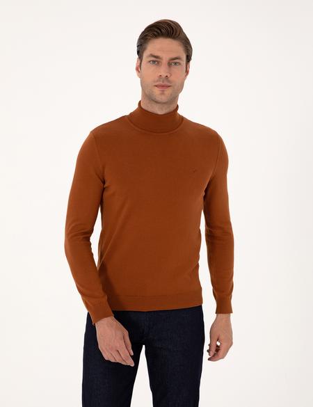 Kahverengi Slim Fit Balıkçı Yaka Basic Triko Kazak - 50314202095