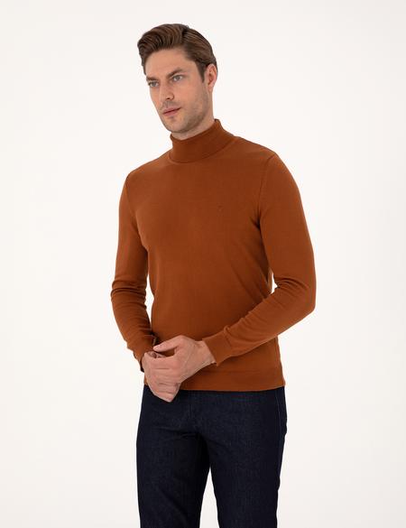 Kahverengi Slim Fit Balıkçı Yaka Basic Triko Kazak - 50314202095