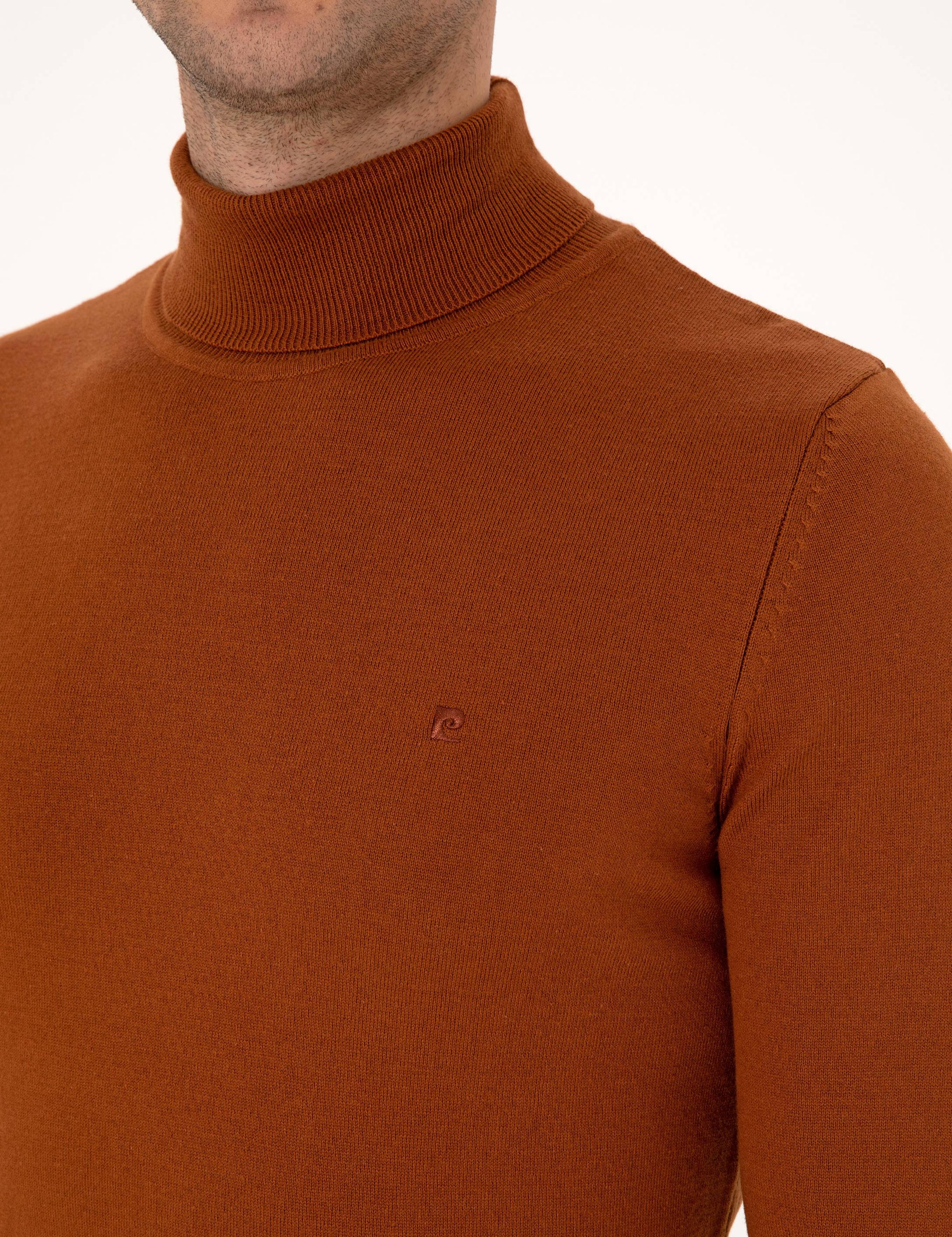 Kahverengi Slim Fit Balıkçı Yaka Basic Triko Kazak