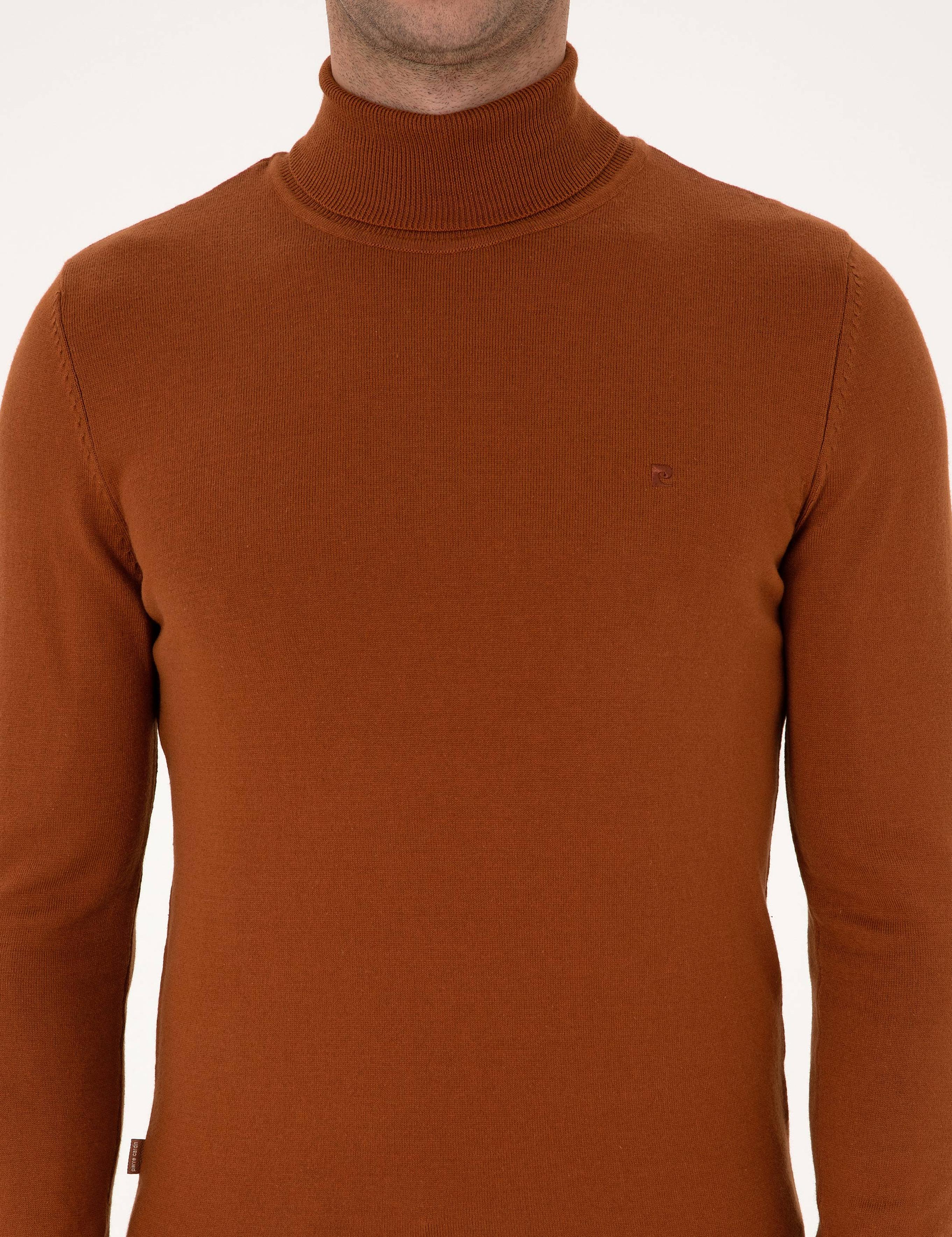 Kahverengi Slim Fit Balıkçı Yaka Basic Triko Kazak