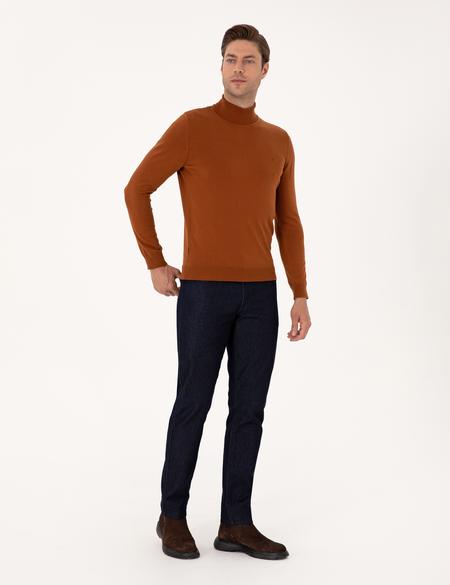 Kahverengi Slim Fit Balıkçı Yaka Basic Triko Kazak - 50314202095