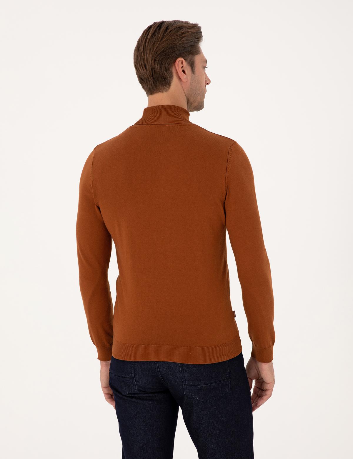 Kahverengi Slim Fit Balıkçı Yaka Basic Triko Kazak - 50314202095