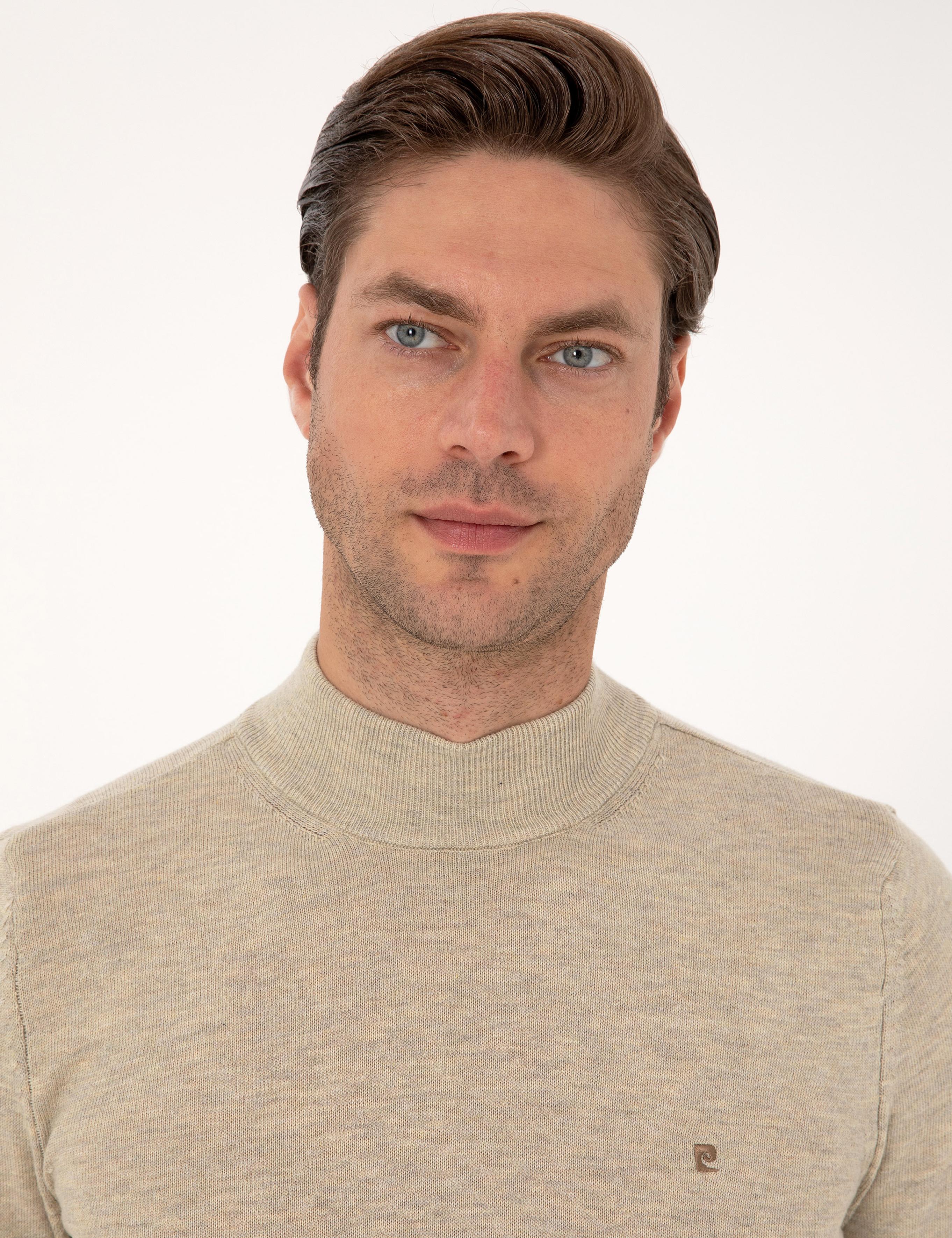 Kum Melanj Slim Fit Yarım Balıkçı Yaka Basic Triko Kazak