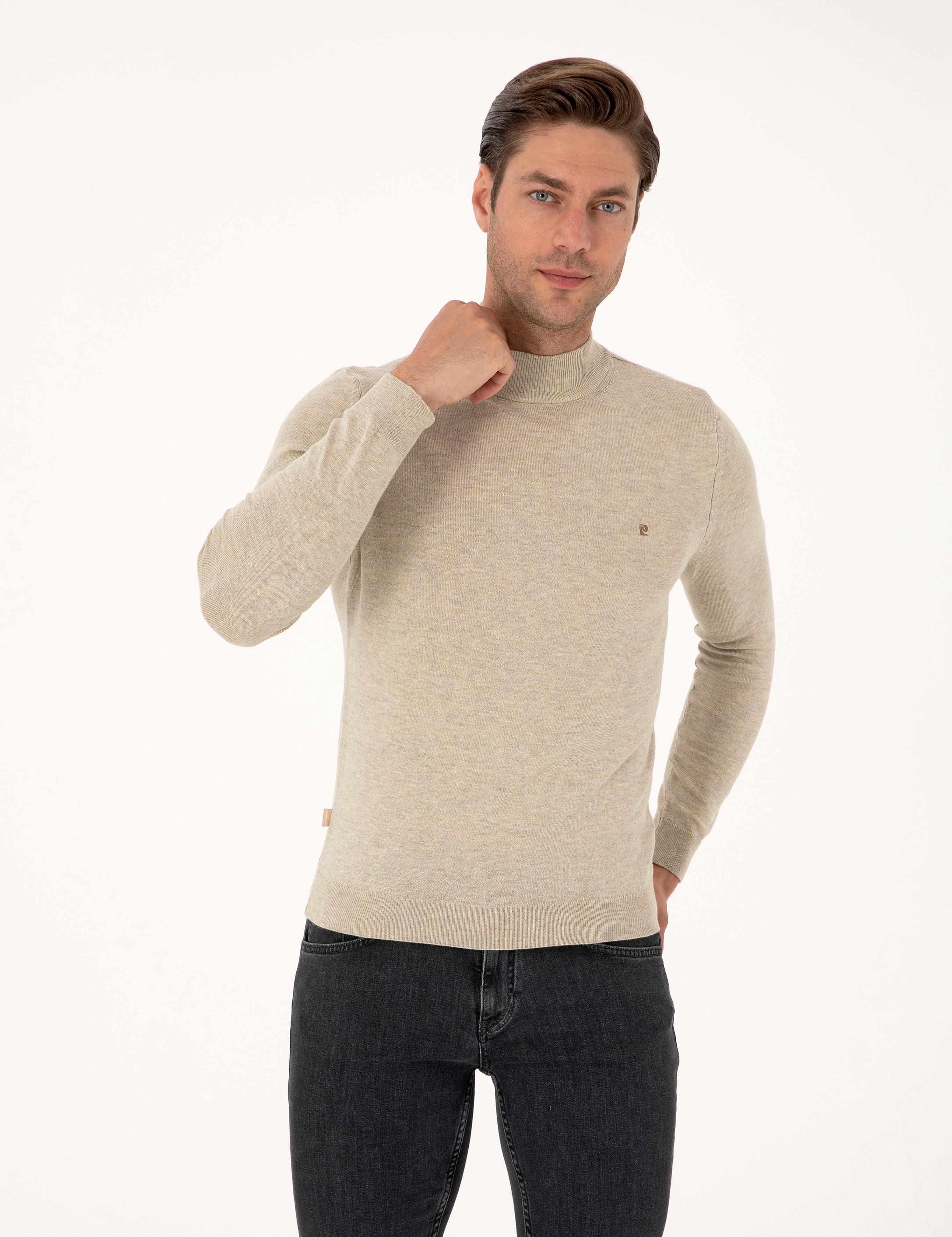 Kum Melanj Slim Fit Yarım Balıkçı Yaka Basic Triko Kazak