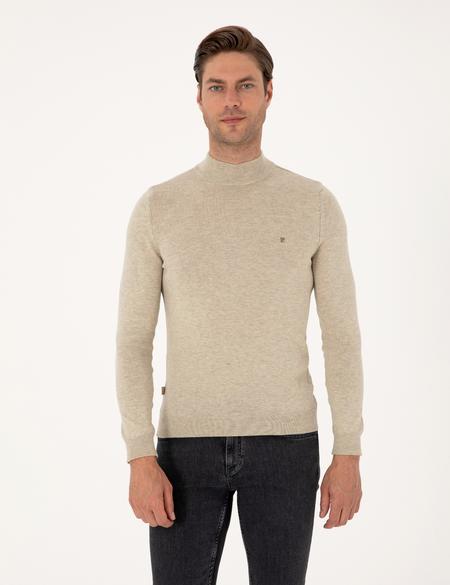 Kum Melanj Slim Fit Yarım Balıkçı Yaka Basic Triko Kazak - 50314176174