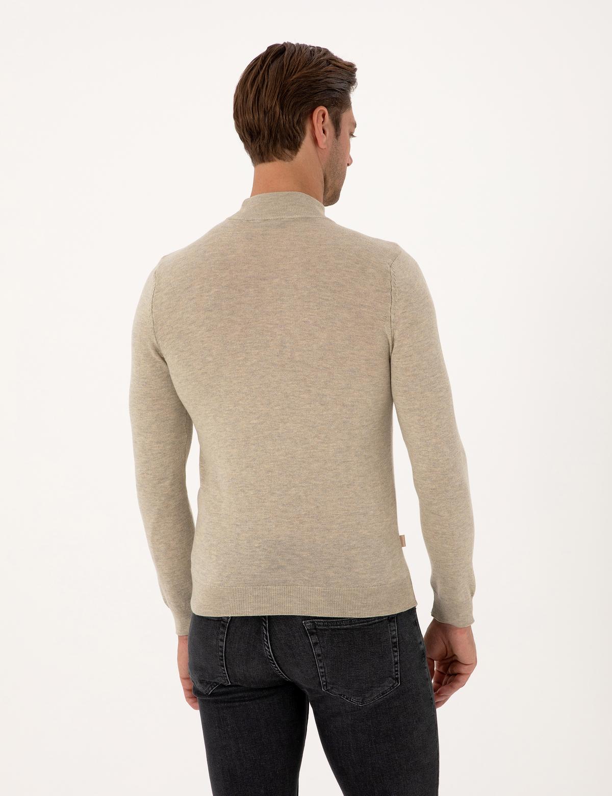 Kum Melanj Slim Fit Yarım Balıkçı Yaka Basic Triko Kazak - 50314176174