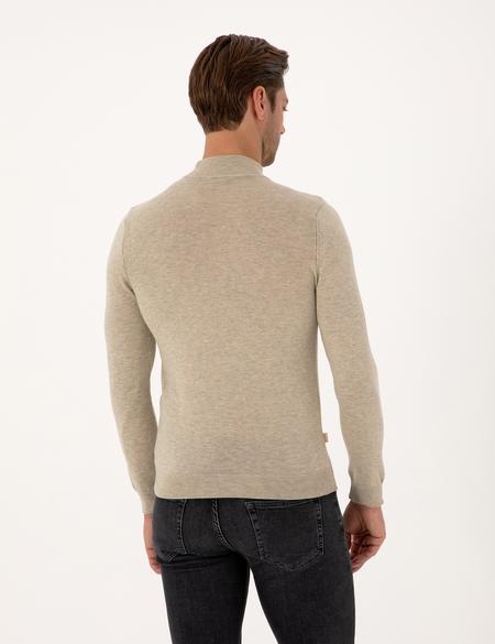 Kum Melanj Slim Fit Yarım Balıkçı Yaka Basic Triko Kazak - 50314176174