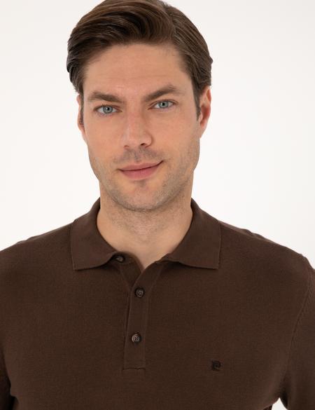 Kahverengi Slim Fit Polo Yaka Basic Triko Kazak - 50314189068