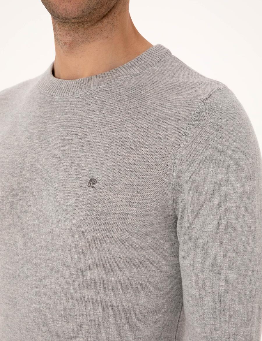 Açık Gri Melanj Slim Fit Bisiklet Yaka Basic Triko Kazak