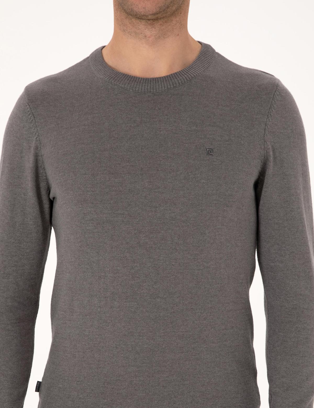 Gri Melanj Slim Fit Bisiklet Yaka Basic Triko Kazak - 50314192173