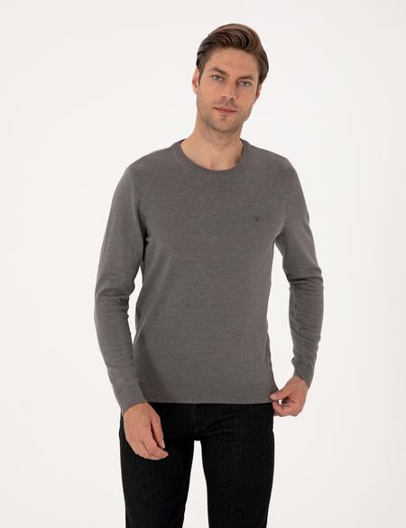 Gri Melanj Slim Fit Bisiklet Yaka Basic Triko Kazak - 50314192173