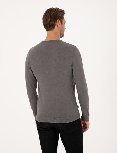 Gri Melanj Slim Fit Bisiklet Yaka Basic Triko Kazak - 50314192173