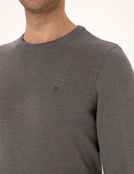 Gri Melanj Slim Fit Bisiklet Yaka Basic Triko Kazak - 50314192173