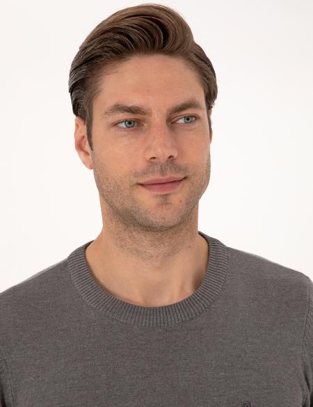 Gri Melanj Slim Fit Bisiklet Yaka Basic Triko Kazak - 50314192173