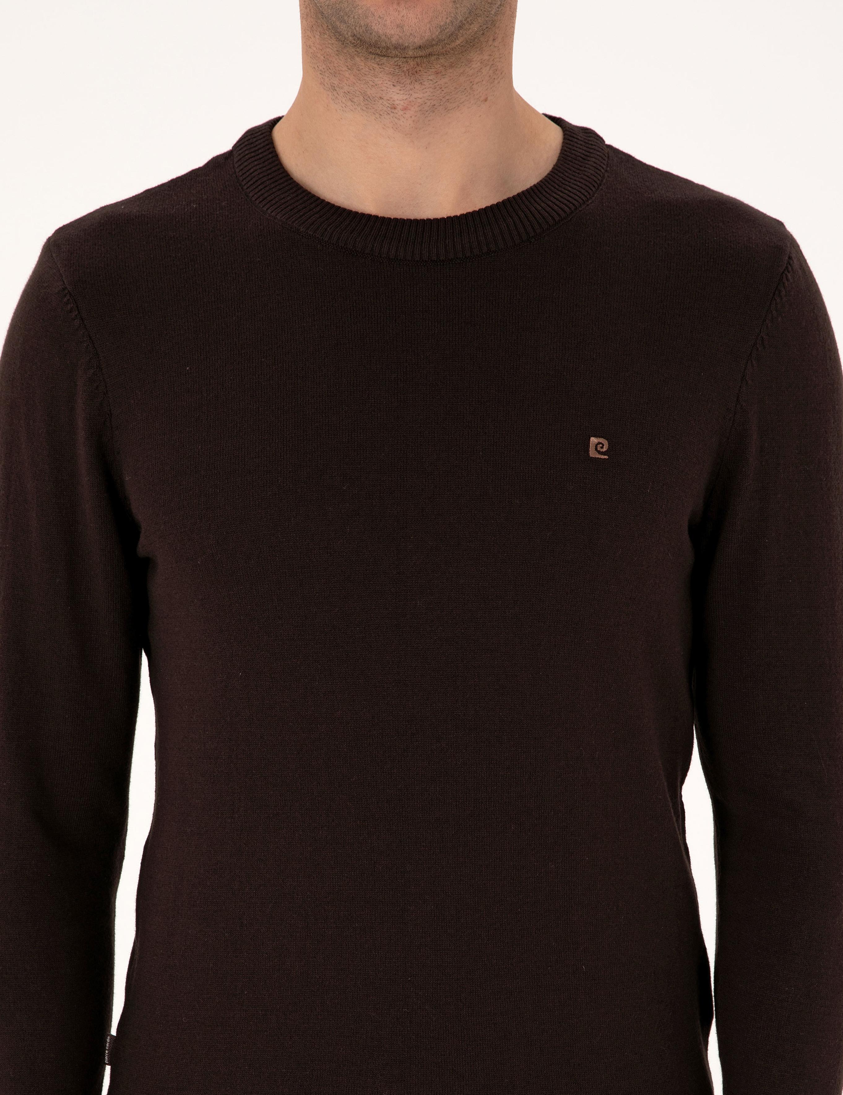 Koyu Kahverengi Slim Fit Bisiklet Yaka Basic Triko Kazak