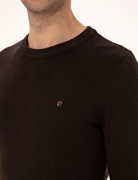 Koyu Kahverengi Slim Fit Bisiklet Yaka Basic Triko Kazak - 50314192167