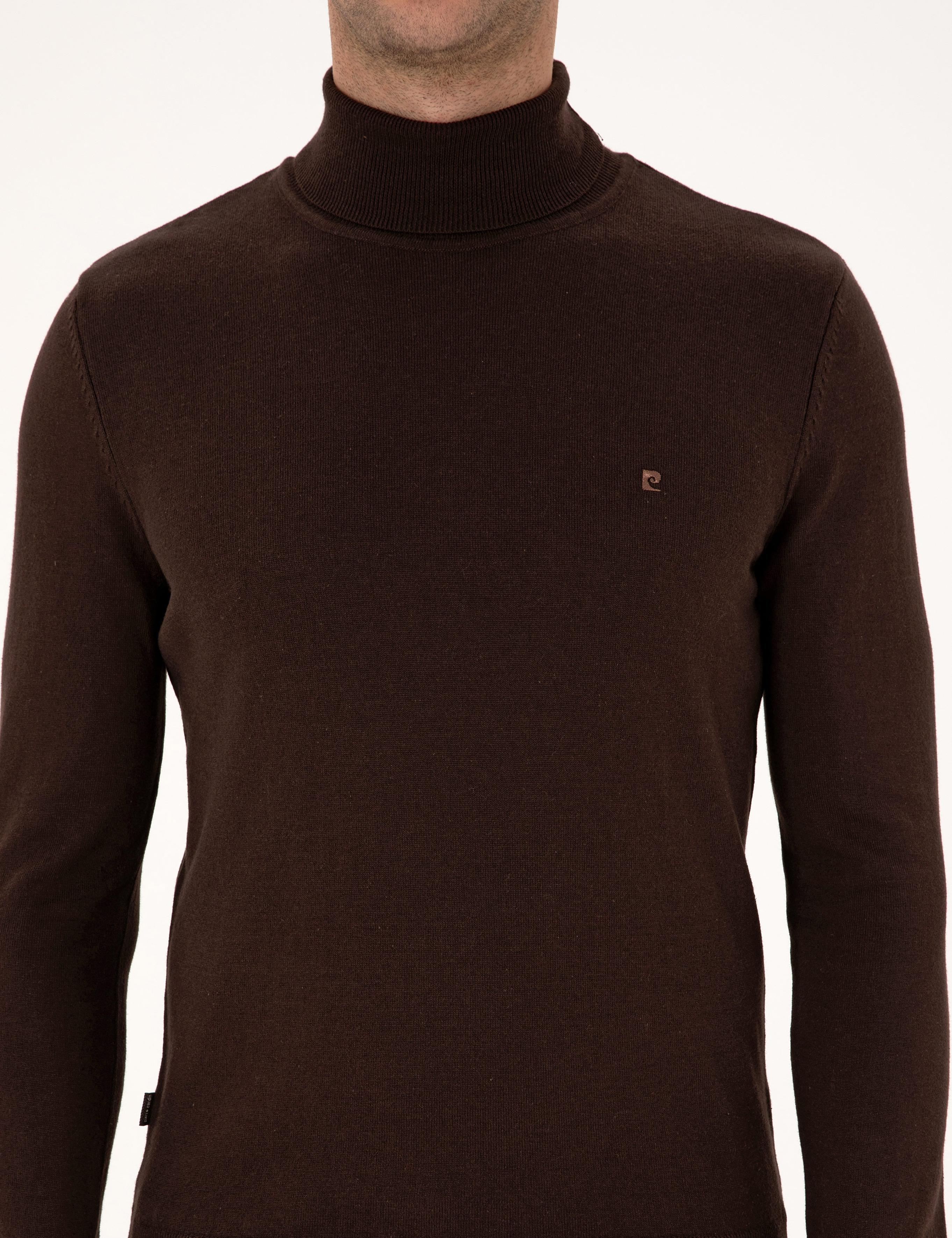 Koyu Kahverengi Slim Fit Balıkçı Yaka Basic Triko Kazak