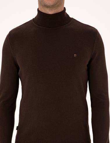 Koyu Kahverengi Slim Fit Balıkçı Yaka Basic Triko Kazak