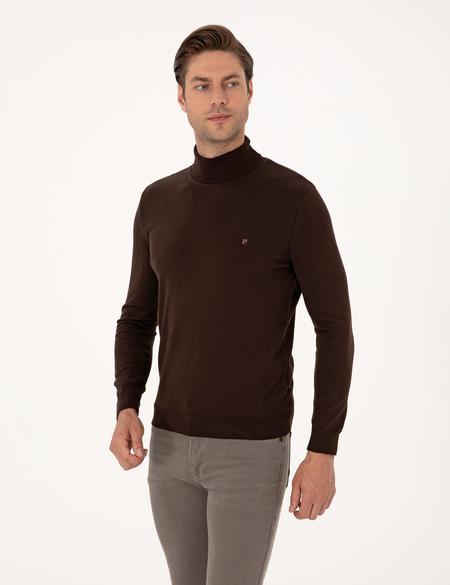 Koyu Kahverengi Slim Fit Balıkçı Yaka Basic Triko Kazak - 50314202031