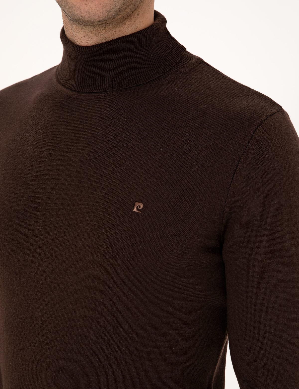 Koyu Kahverengi Slim Fit Balıkçı Yaka Basic Triko Kazak - 50314202031