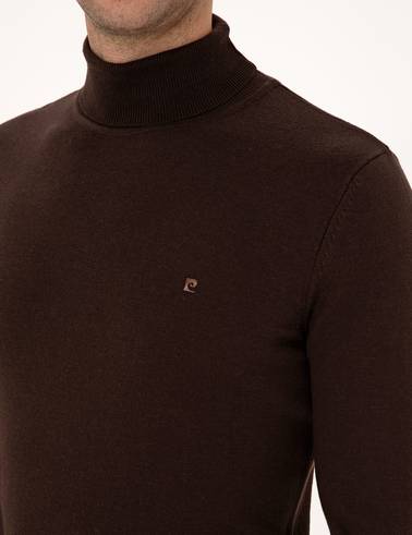 Koyu Kahverengi Slim Fit Balıkçı Yaka Basic Triko Kazak