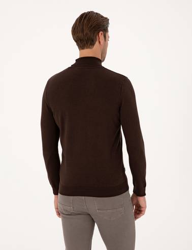 Koyu Kahverengi Slim Fit Balıkçı Yaka Basic Triko Kazak
