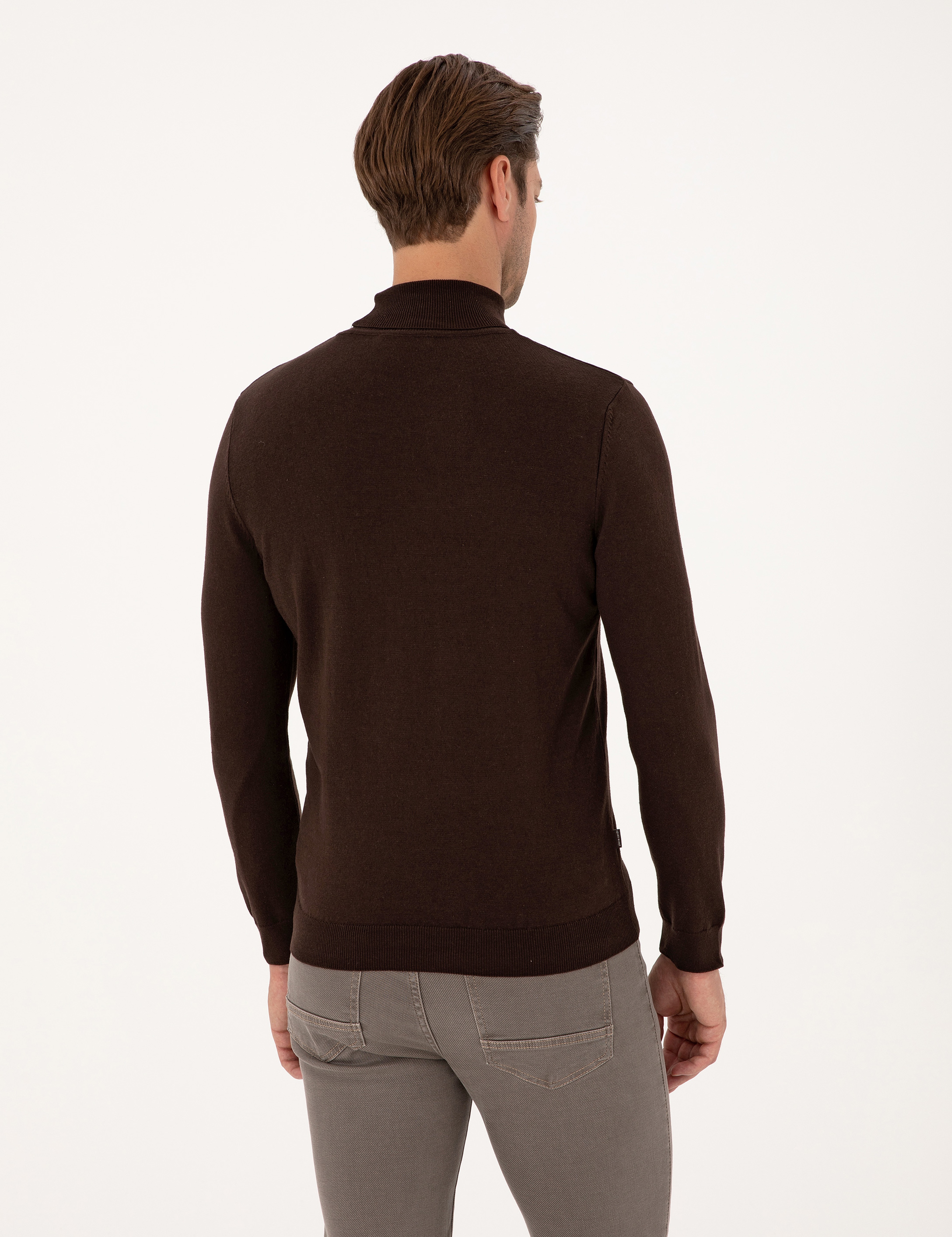 Koyu Kahverengi Slim Fit Balıkçı Yaka Basic Triko Kazak