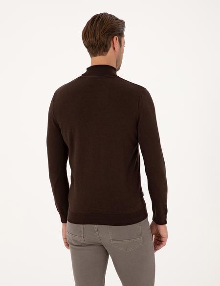 Koyu Kahverengi Slim Fit Balıkçı Yaka Basic Triko Kazak - 50314202031