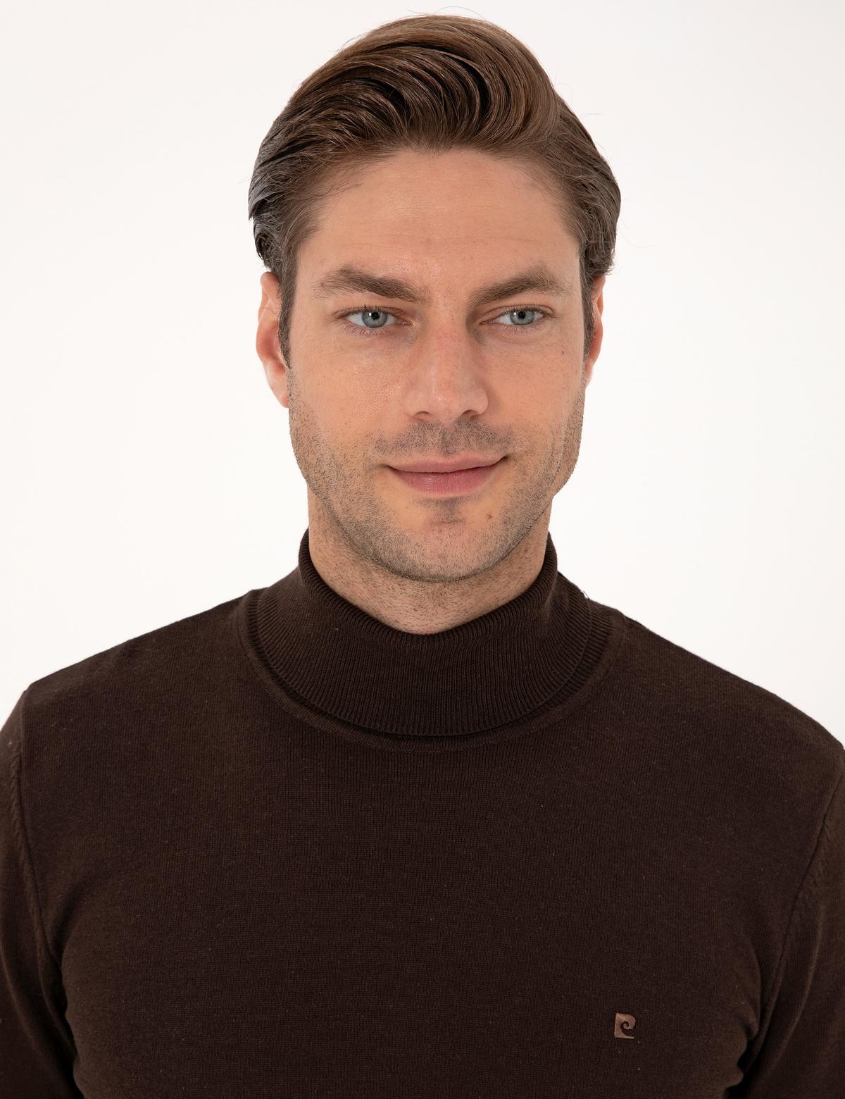 Koyu Kahverengi Slim Fit Balıkçı Yaka Basic Triko Kazak - 50314202031