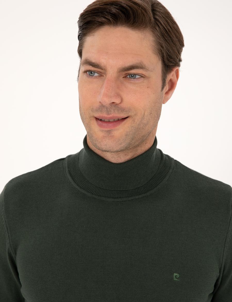 Koyu Haki Slim Fit Balıkçı Yaka Basic Triko Kazak