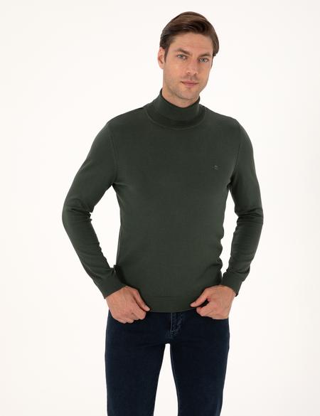 Koyu Haki Slim Fit Balıkçı Yaka Basic Triko Kazak - 50314202068
