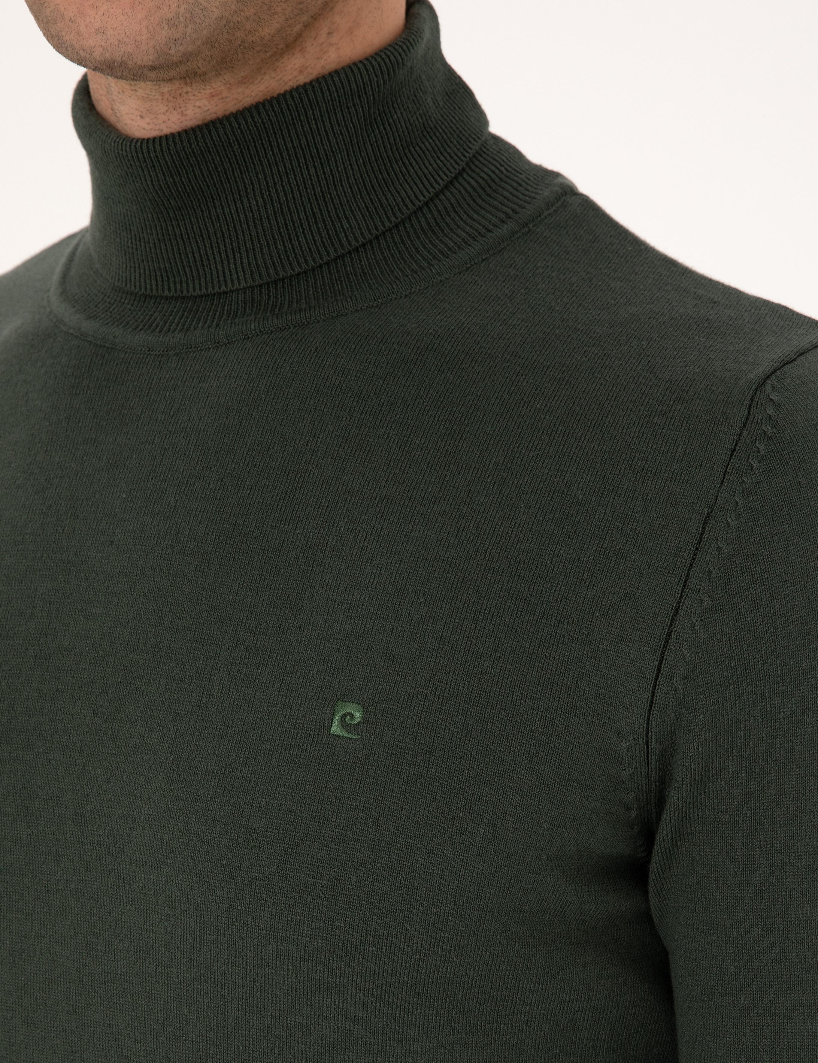 Koyu Haki Slim Fit Balıkçı Yaka Basic Triko Kazak