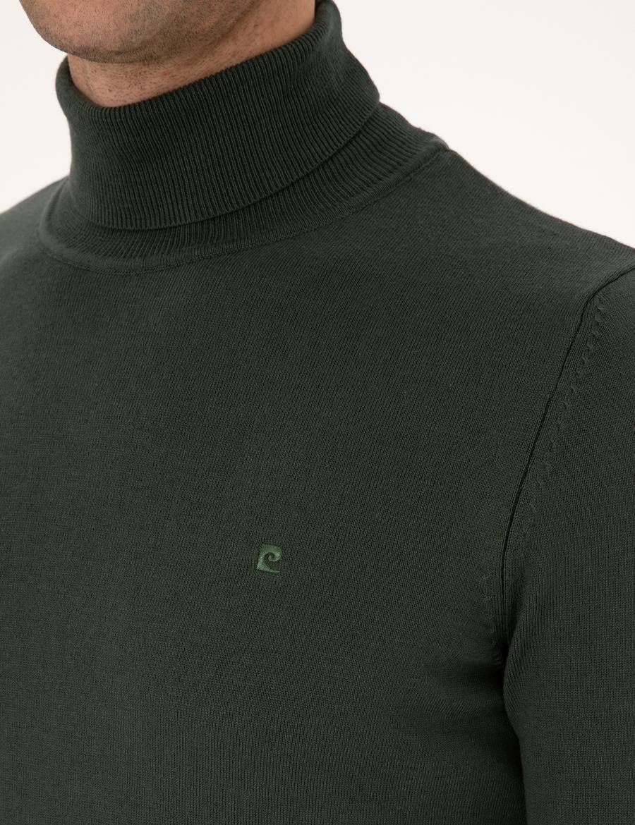 Koyu Haki Slim Fit Balıkçı Yaka Basic Triko Kazak