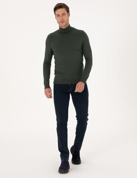Koyu Haki Slim Fit Balıkçı Yaka Basic Triko Kazak - 50314202068