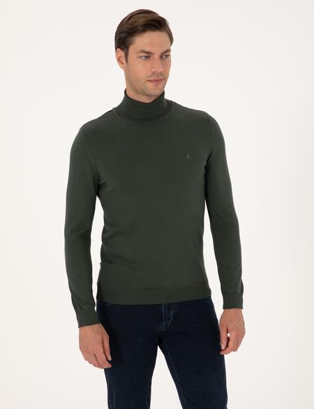 Koyu Haki Slim Fit Balıkçı Yaka Basic Triko Kazak - 50314202068