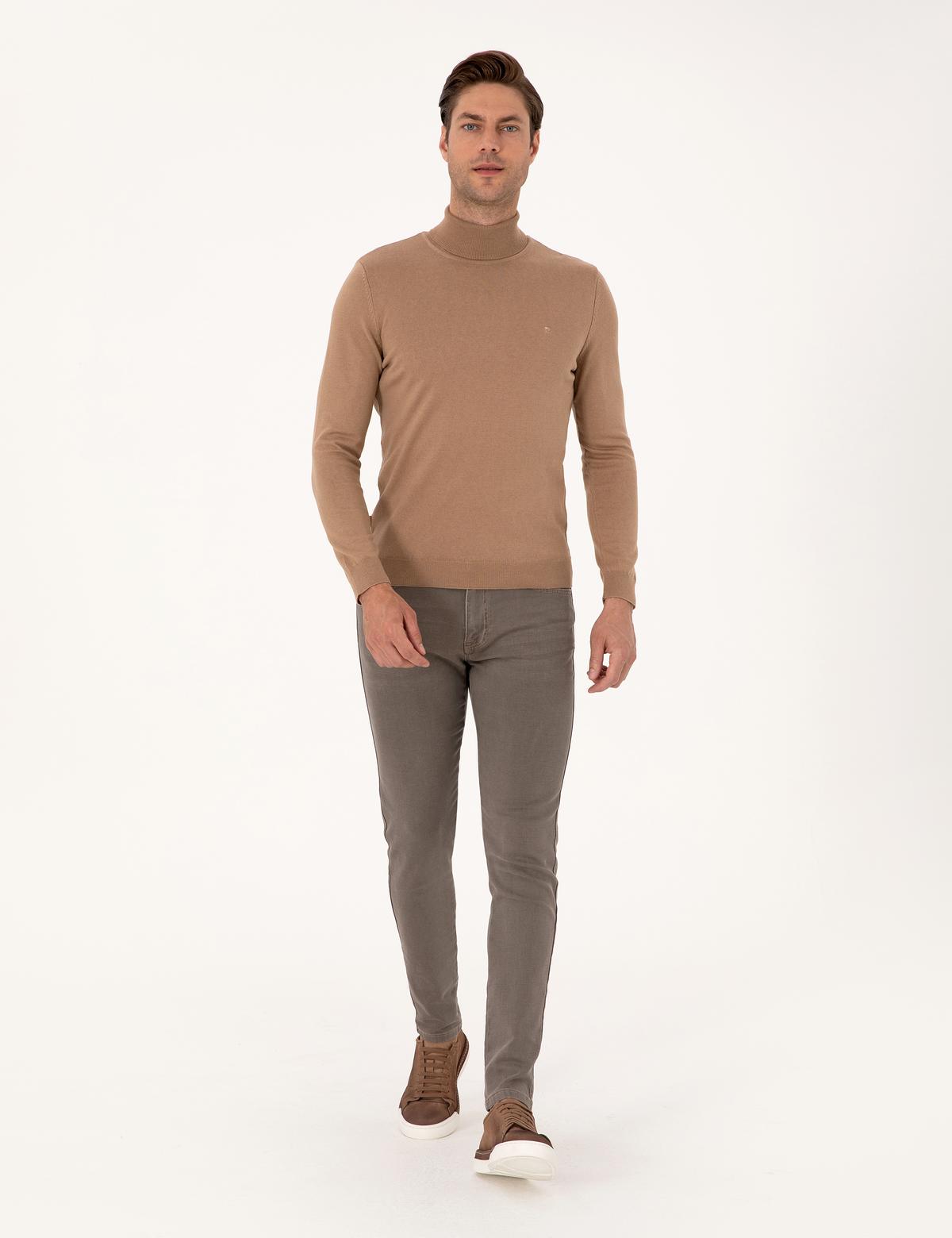 Camel Slim Fit Balıkçı Yaka Basic Triko Kazak - 50314202133