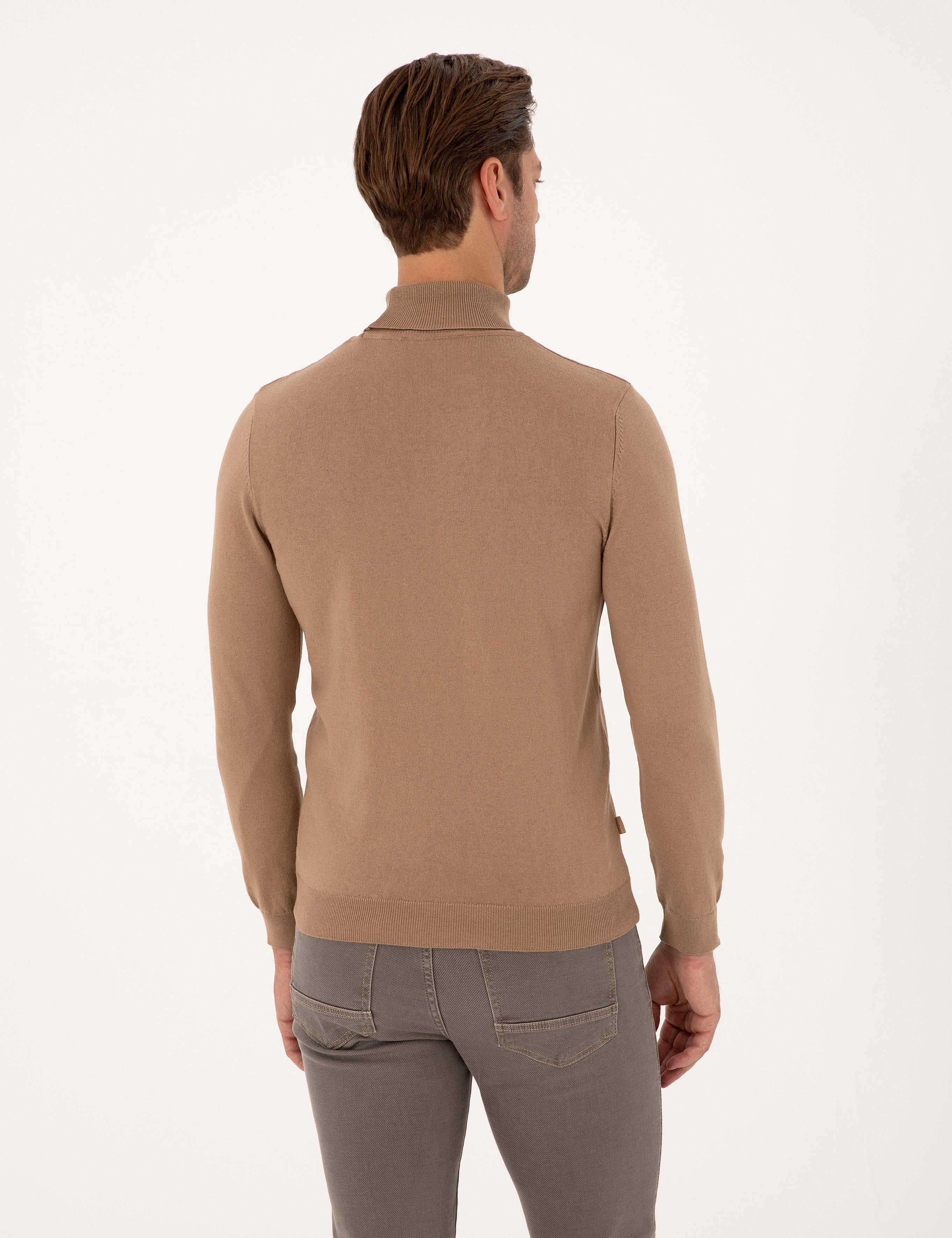 Camel Slim Fit Balıkçı Yaka Basic Triko Kazak