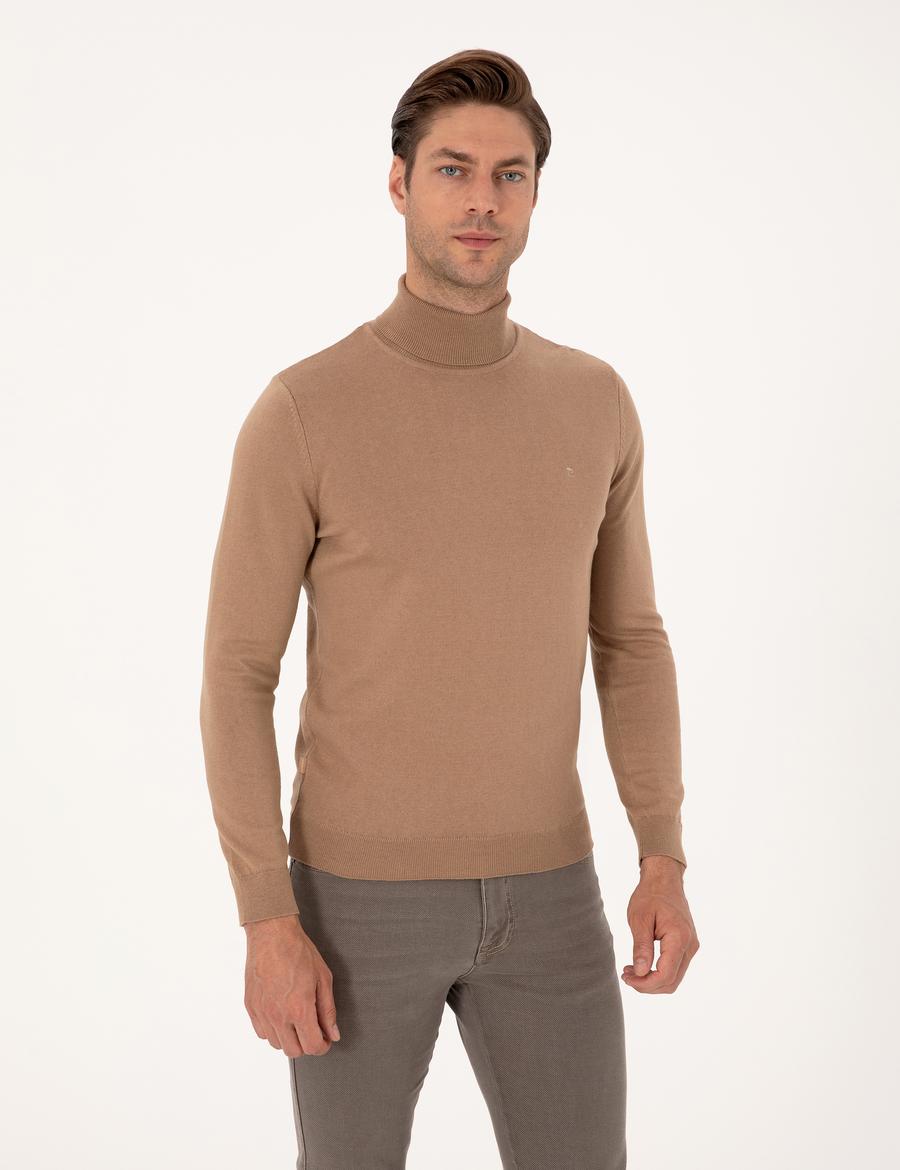 Camel Slim Fit Balıkçı Yaka Basic Triko Kazak