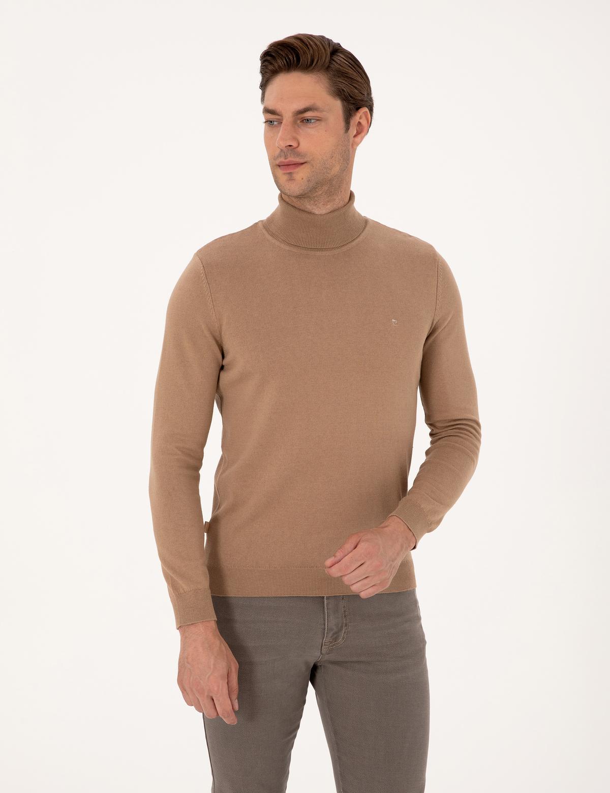 Camel Slim Fit Balıkçı Yaka Basic Triko Kazak - 50314202133