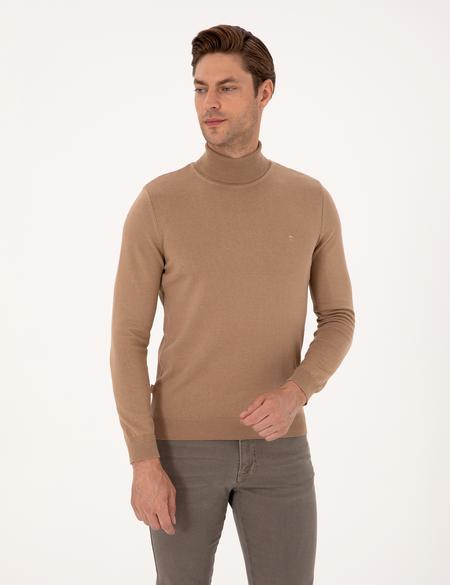 Camel Slim Fit Balıkçı Yaka Basic Triko Kazak - 50314202133