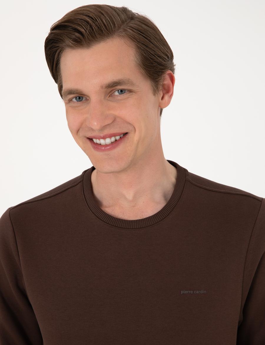 Kahverengi 3 İplik Regular Fit İçi Polarlı Bisiklet Yaka Basic Sweatshirt