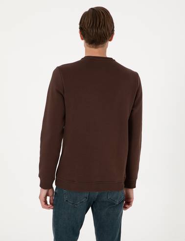 Kahverengi 3 İplik Regular Fit Bisiklet Yaka Basic Sweatshirt