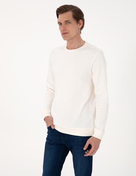 Ekru 3 İplik Regular Fit Bisiklet Yaka Basic Sweatshirt - 50314978068