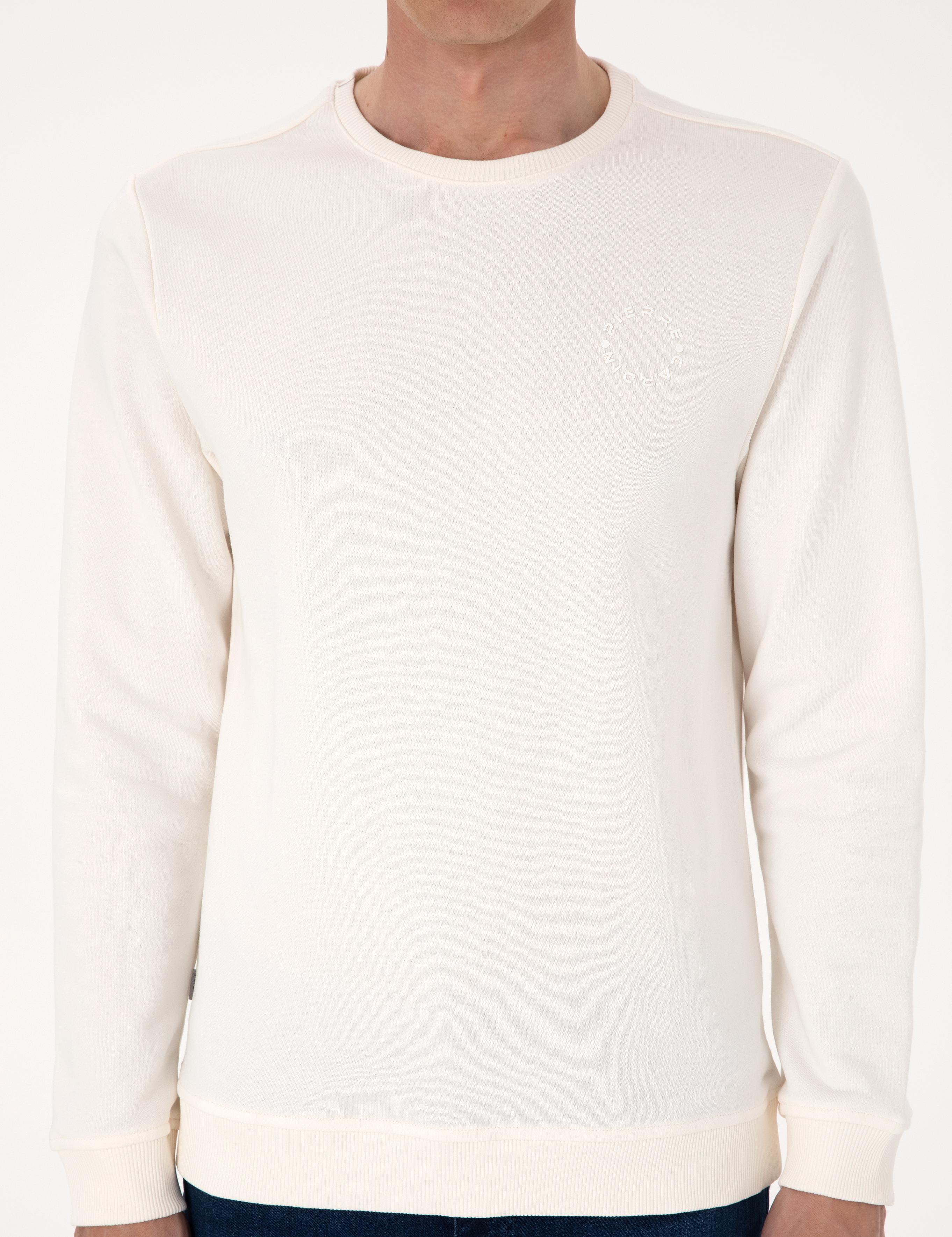 Ekru 3 İplik Regular Fit Bisiklet Yaka Basic Sweatshirt