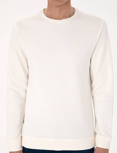 Ekru 3 İplik Regular Fit Bisiklet Yaka Basic Sweatshirt