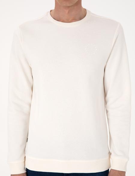 Ekru 3 İplik Regular Fit Bisiklet Yaka Basic Sweatshirt - 50314978068