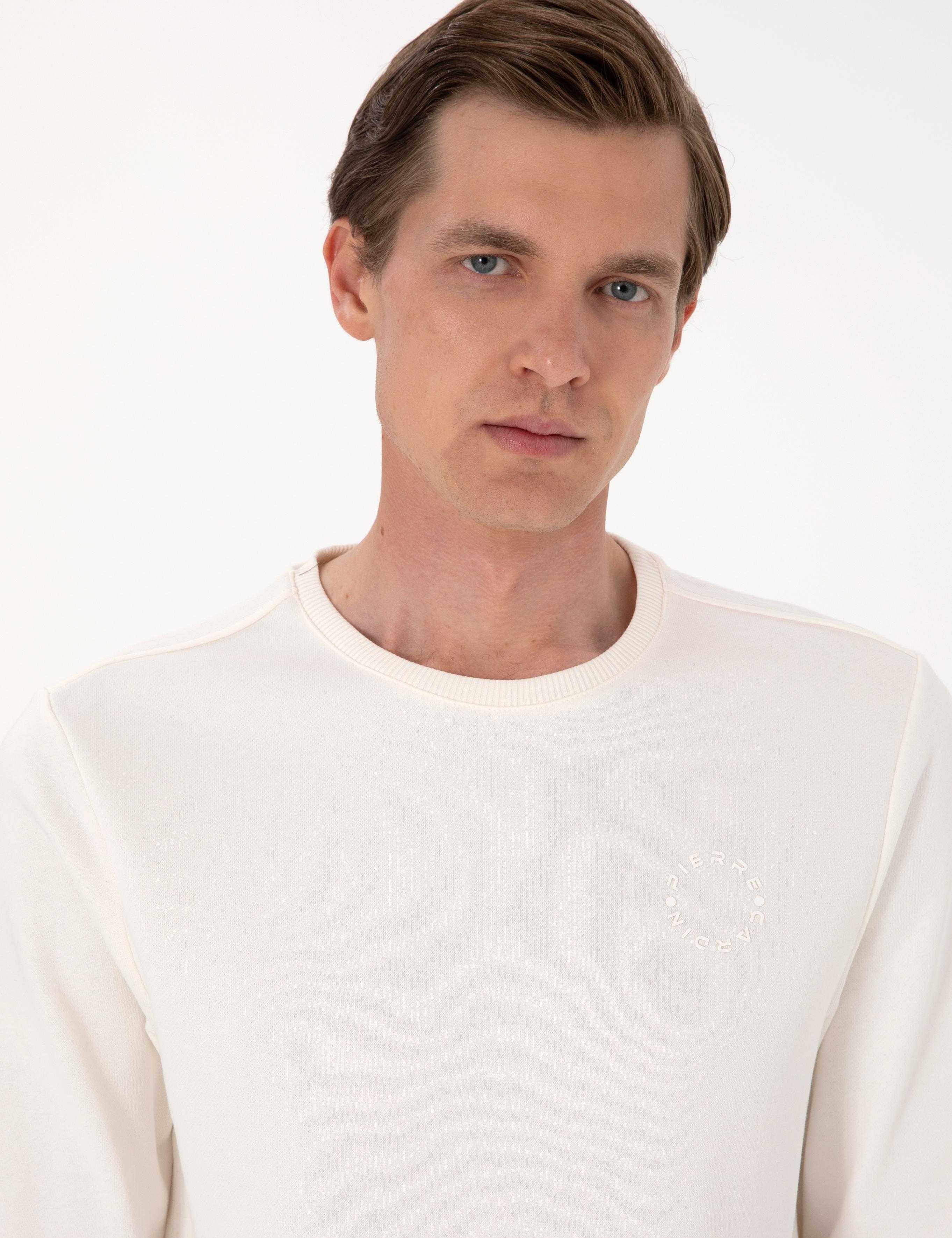 Ekru 3 İplik Regular Fit Bisiklet Yaka Basic Sweatshirt