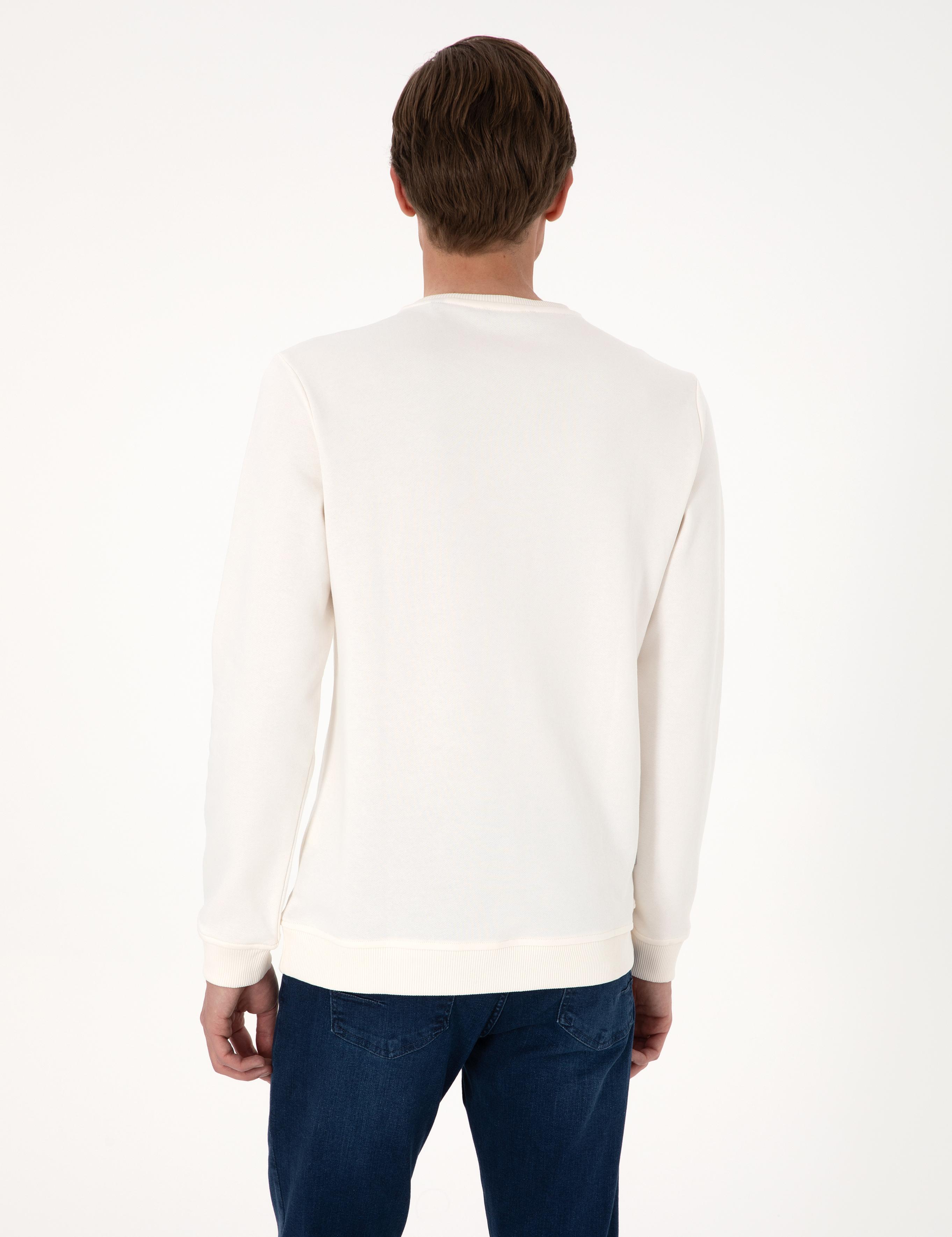 Ekru 3 İplik Regular Fit Bisiklet Yaka Basic Sweatshirt