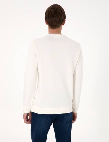 Ekru 3 İplik Regular Fit Bisiklet Yaka Basic Sweatshirt