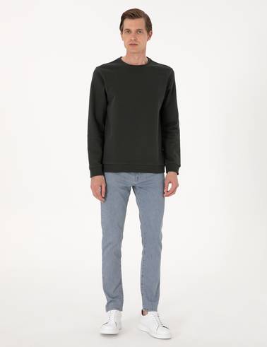 Koyu Yeşil 3 İplik Regular Fit Bisiklet Yaka Basic Sweatshirt
